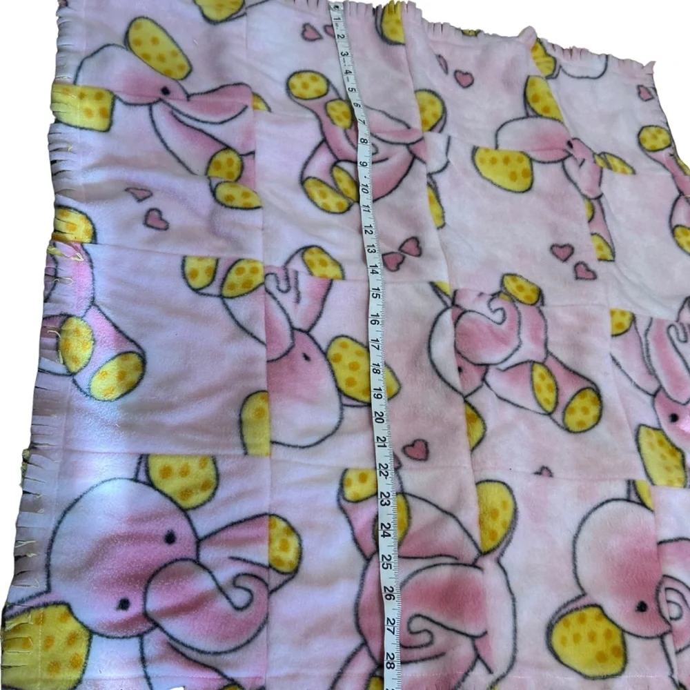 Handmade Pink Elephant Rag Quilt Baby Blanket | Soft Fleece | 29x29 Nursery Gift